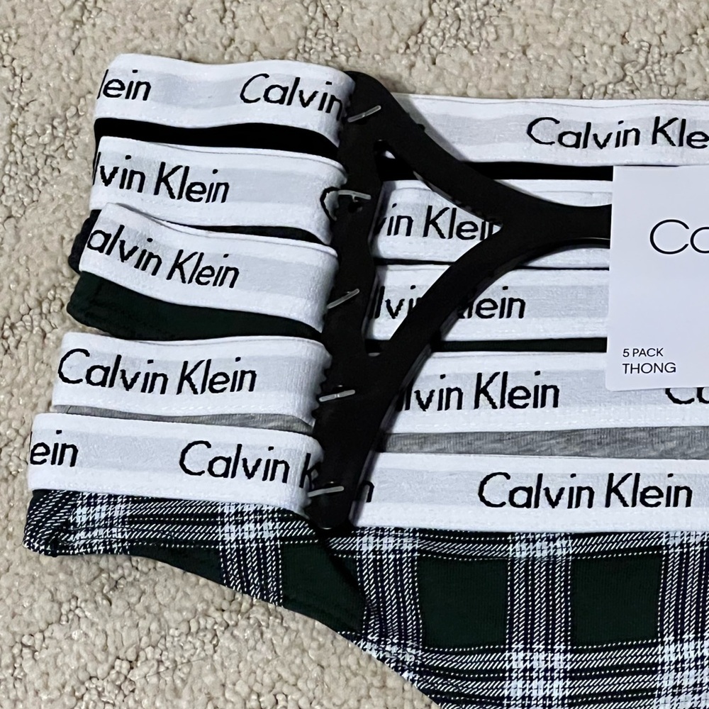 Calvin Klein 5 Pack Thong Underwear Panties Size M NWT Green gray and black - Picture 2 of 6